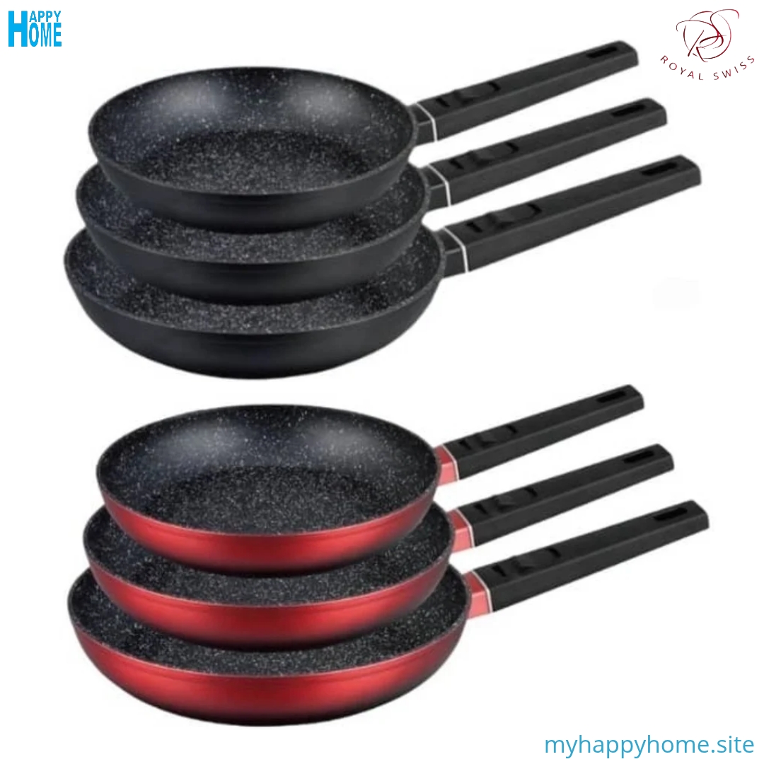 Set de 3 poêles à manche amovible ROYAL SWISS - conforme aux normes européennes