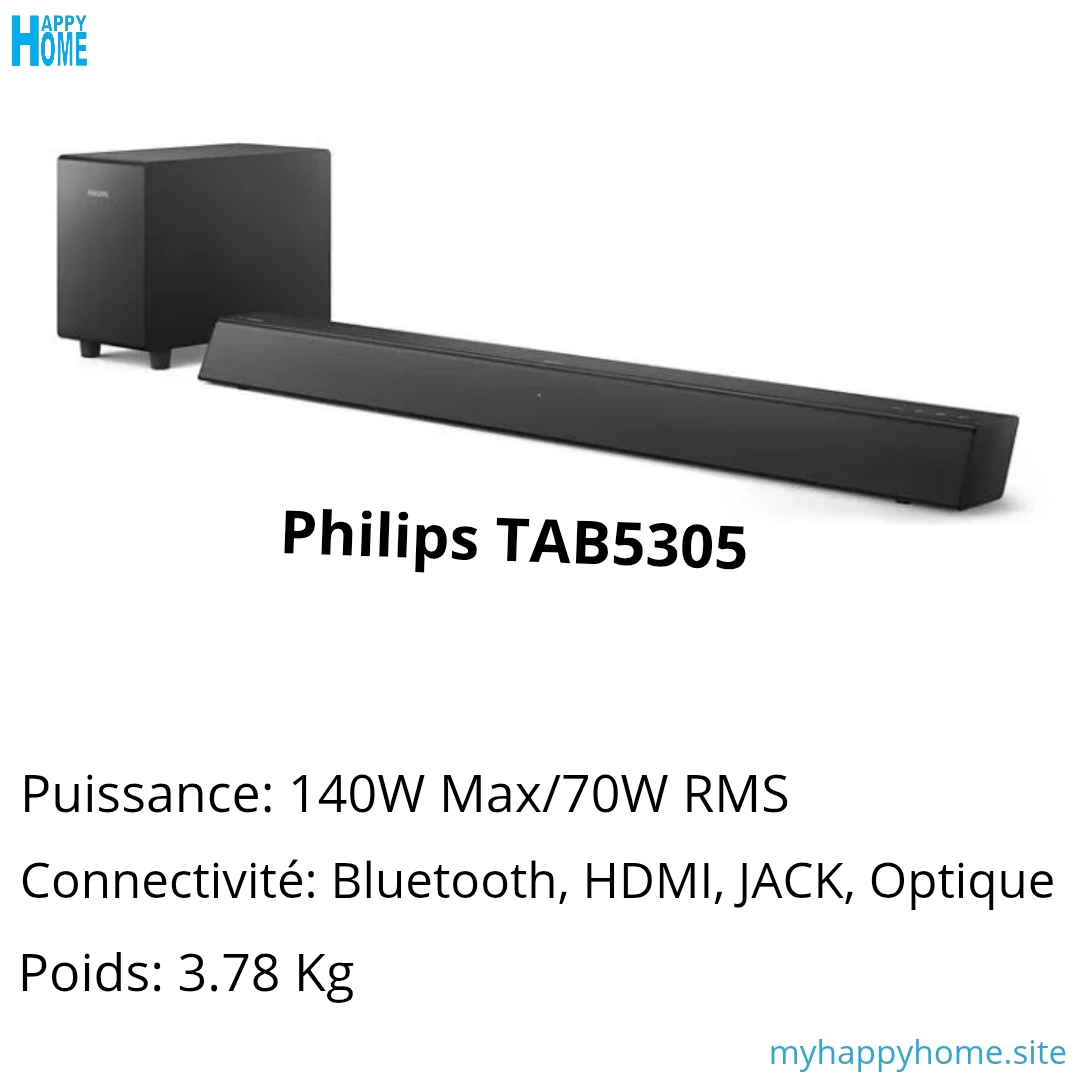 Barre de son avec Caisson de basses sans fil PHILIPS TAB5305/12 - 140 w - conforme aux normes européennes