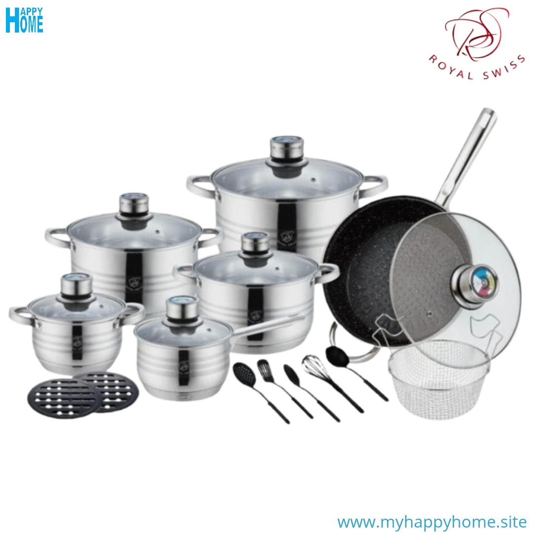 Batterie inox 20 pcs RS 00 Ensemble de Casserole 20 pièces en inox ROYAL SWISS - conforme aux normes européennes