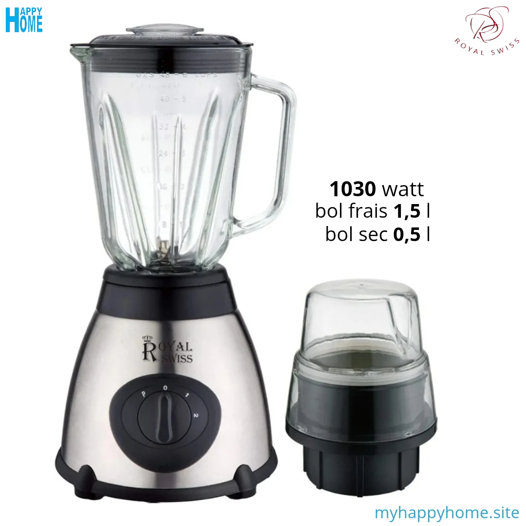 Mixeur ROYAL SWISS - 1030w - 2 bols - conforme aux normes européennes