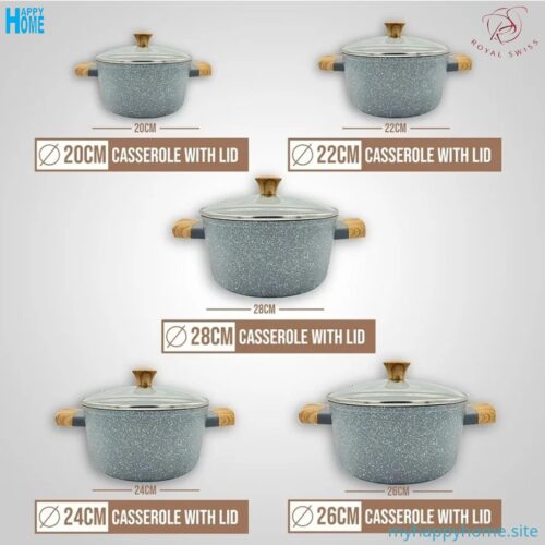 Set casseroles 10 pièces ROYAL SWISS - en fonte d'aluminium - conforme aux normes européennes