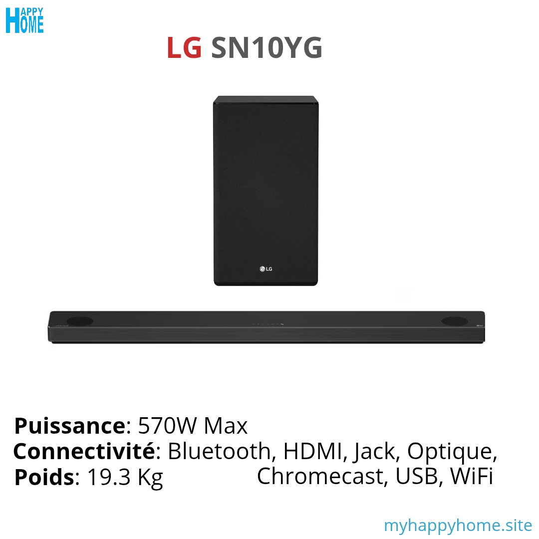 Barre de son et caisson basse sans fil LG SN10YG - 570 w - conforme aux normes européennes