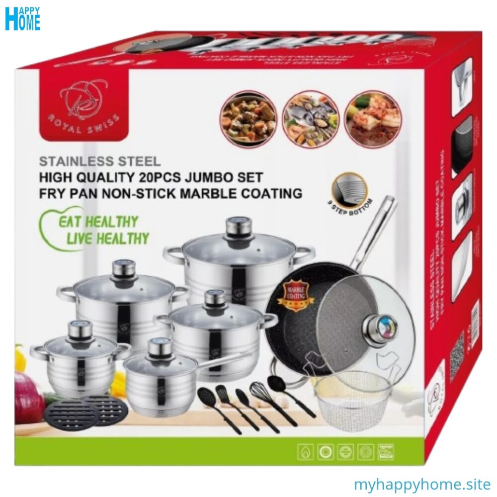 Ensemble de Casserole 20 pièces en inox ROYAL SWISS - conforme aux normes européennes