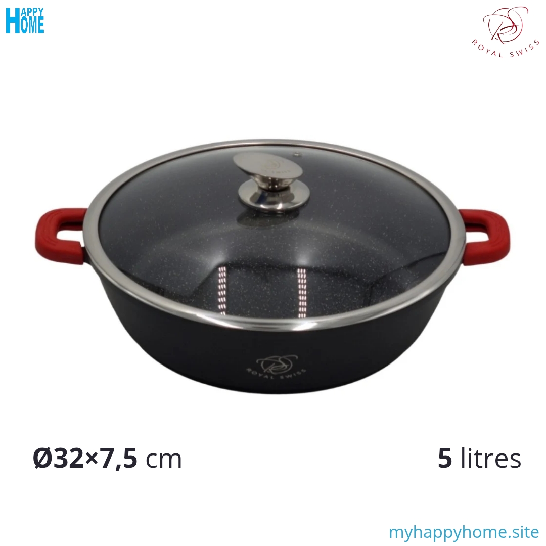 Casserole basse ROYAL SWISS 5 Litres - Ø32 cm - conforme aux normes européennes