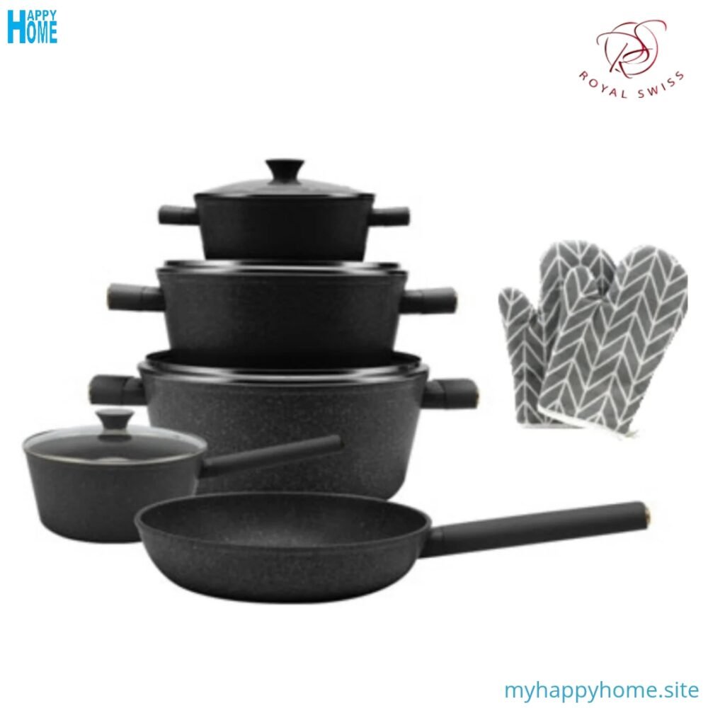 Set casseroles et poêles 11 pièces ROYAL SWISS - en fonte d'aluminium - conforme aux normes européennes