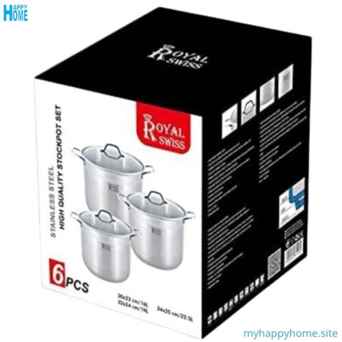 Ensemble de Casserole 06 pièces en inox ROYAL SWISS - conforme aux normes européennes