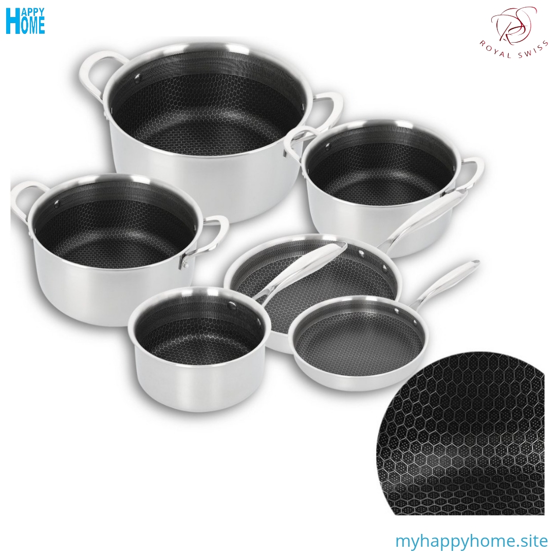 Set casseroles et poêles 10 pièces ROYAL SWISS - en nid d'abeille - conforme aux normes européennes