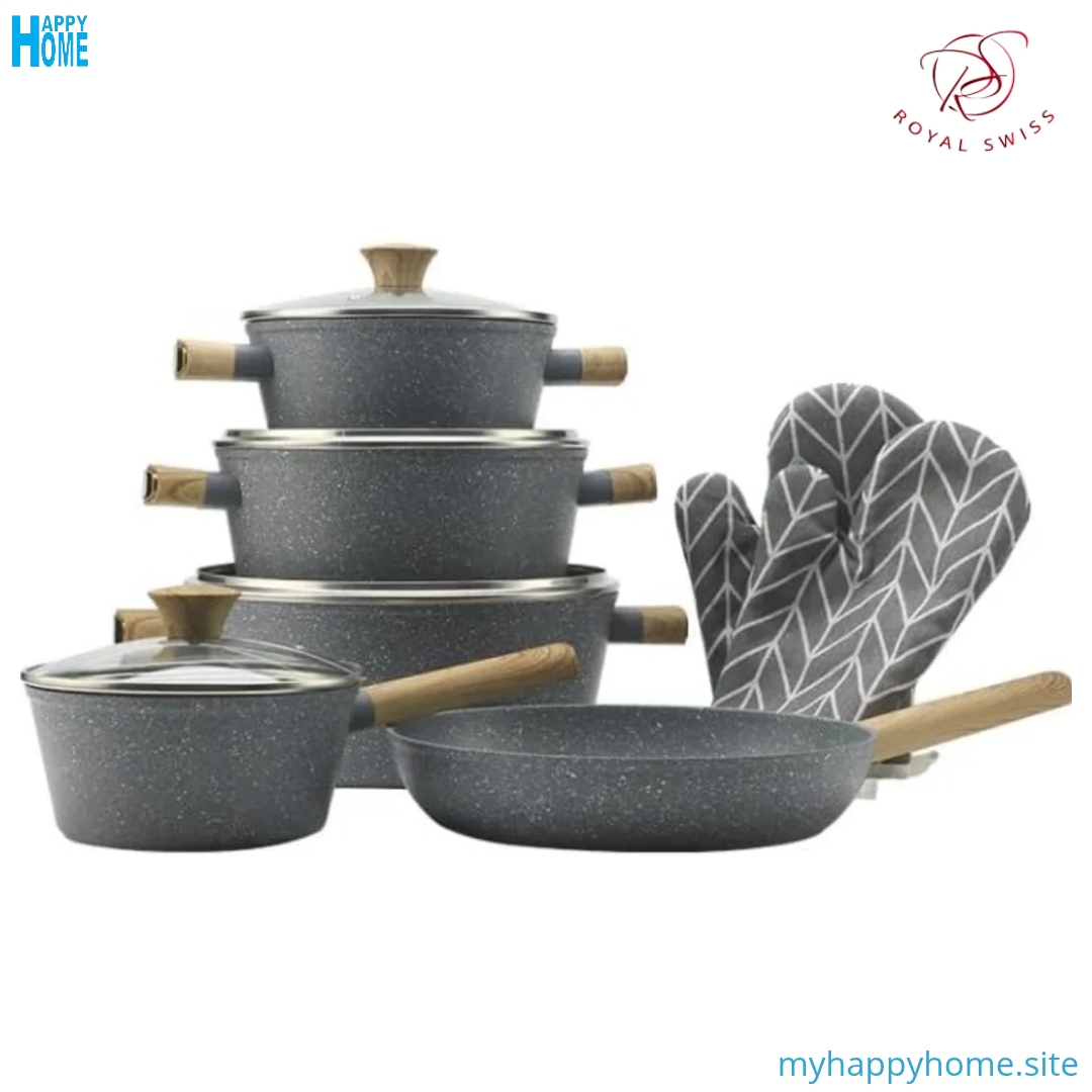 Set casseroles et poêles 11 pièces ROYAL SWISS - en fonte d'aluminium - conforme aux normes européennes
