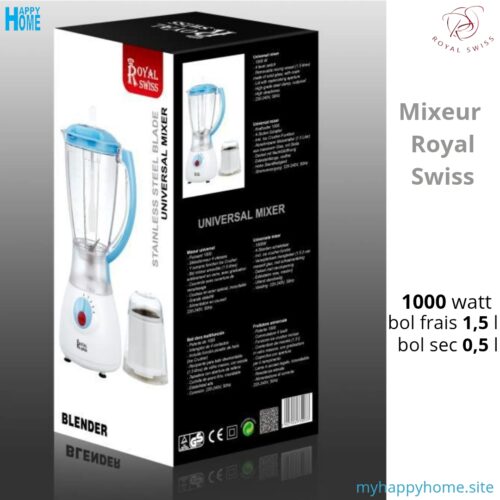 Mixeur RS 1000w 02 Mixeur Royal Swiss - 1000 watts - frais et sec - conforme aux normes européennes.