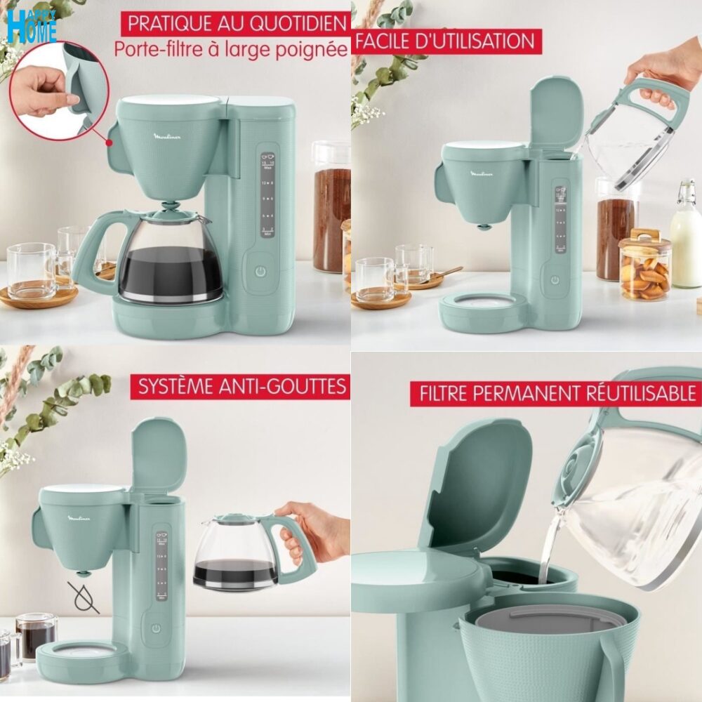 Cafetière MOULINEX Morning FG2M1310  -  1.25 litres - vert - conforme aux normes européennes
