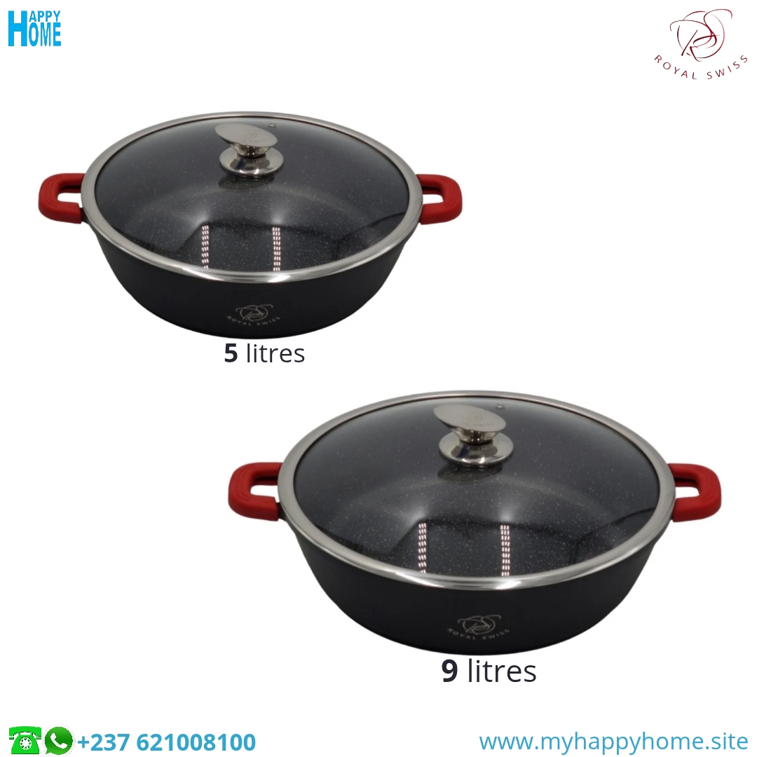 Ens 02 Cssrle bass RS 5l 9l Set de 02 casseroles basses ROYAL SWISS - aluminium - antiadhésif - conforme aux normes européennes