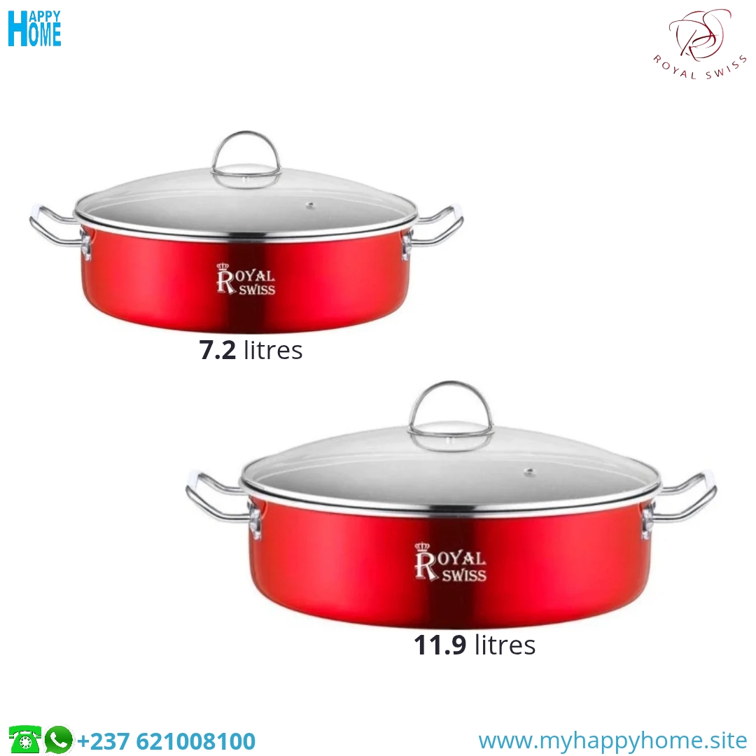 Ens 02 Cssrle bass rg RS 00 Set de 02 casseroles basses rouge ROYAL SWISS - aluminium - antiadhésif - conforme aux normes européennes