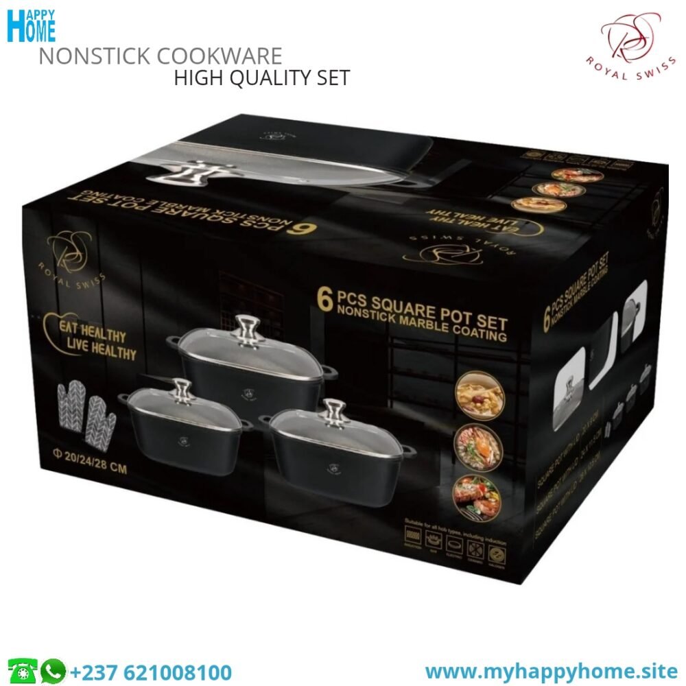 Set de 03 casseroles carrées ROYAL SWISS - conforme aux normes européennes